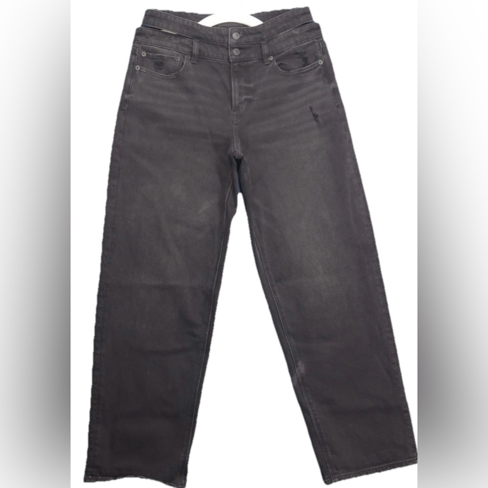American Eagle Jeans Women's Black Super High-Rise Baggy Ankle Straight Sz 8